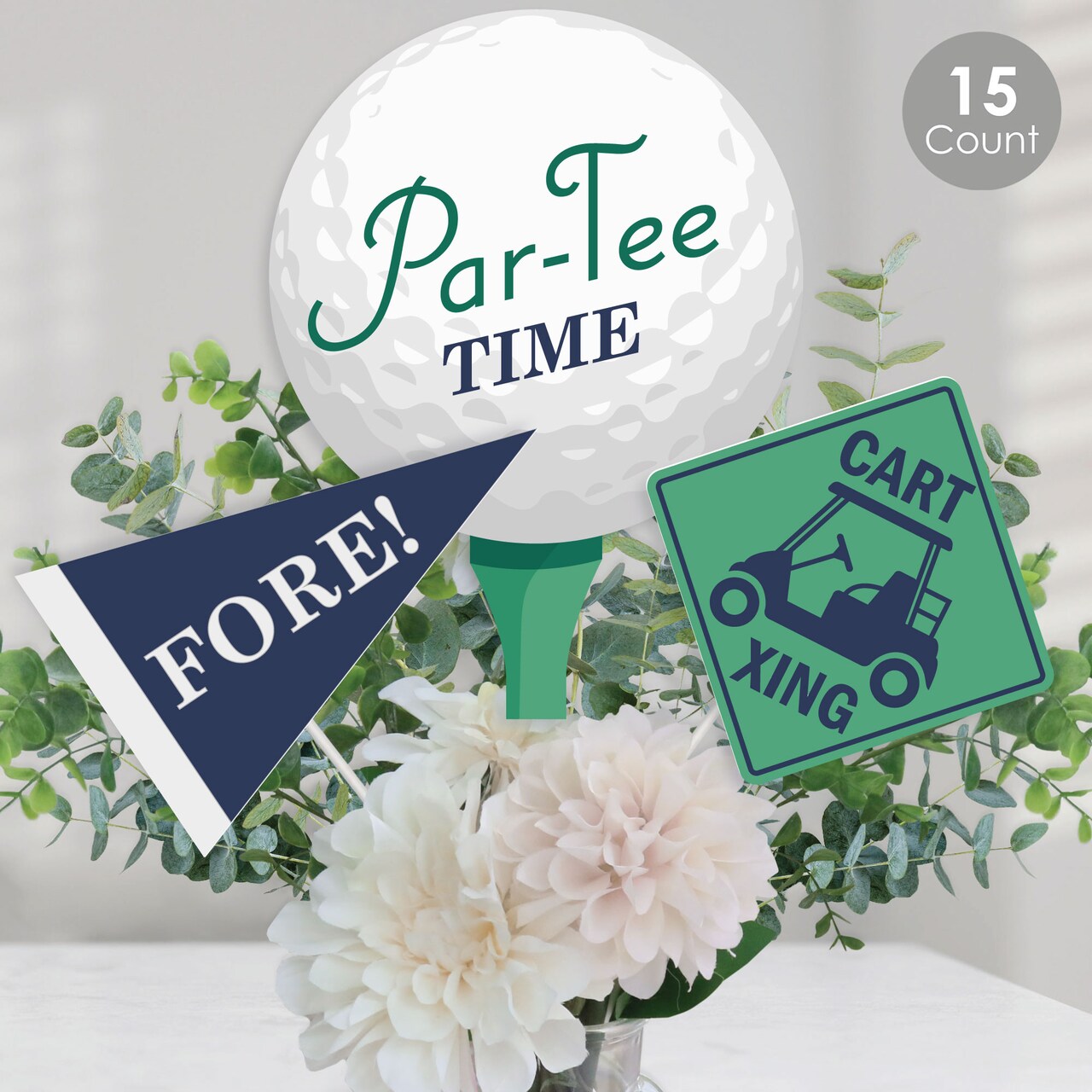Big Dot of Happiness Par-Tee Time - Golf - Birthday or Retirement Party Centerpiece Sticks - Table Toppers - Set of 15